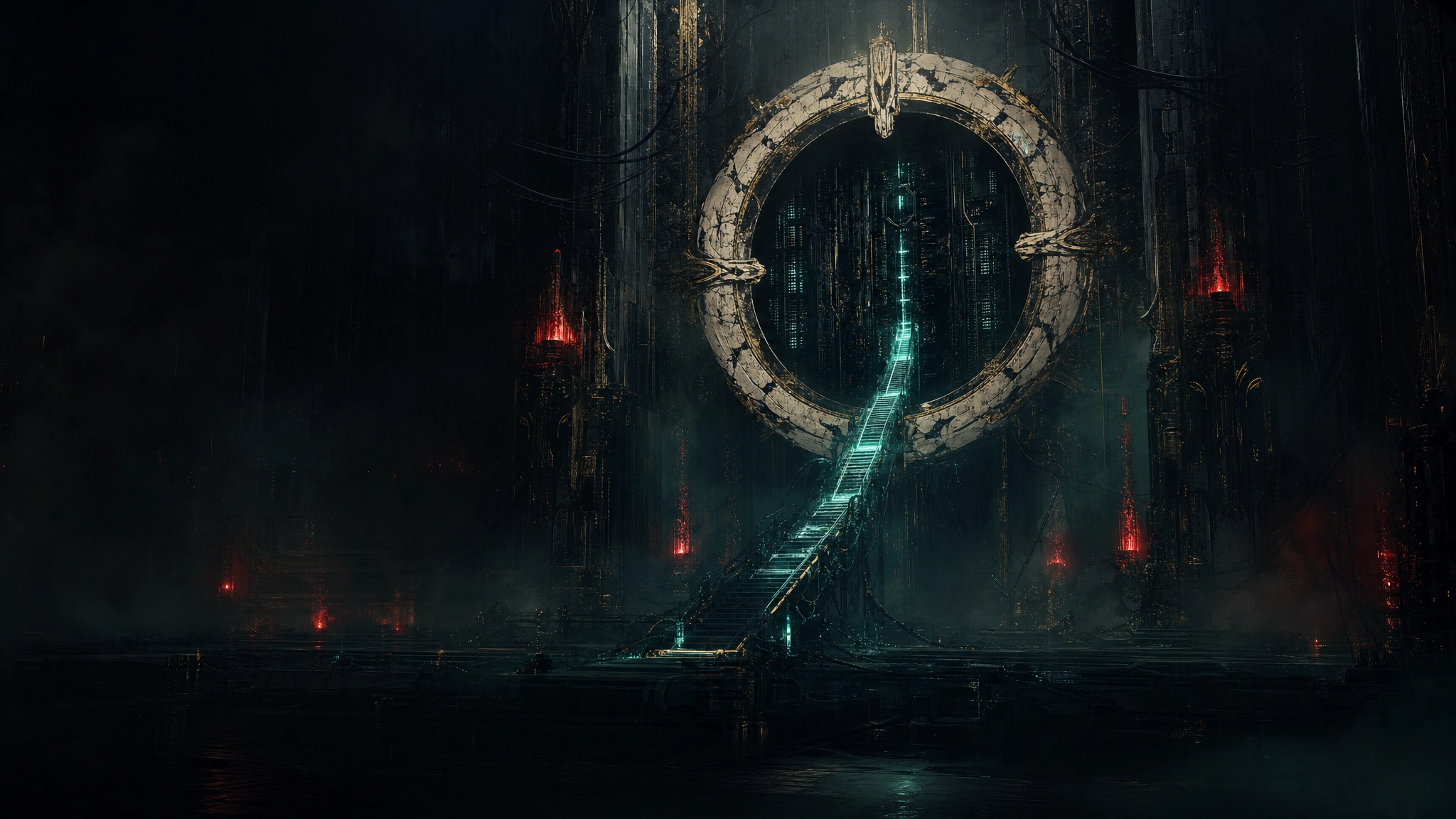 A BLACK STACK breach gate opening onto the next act